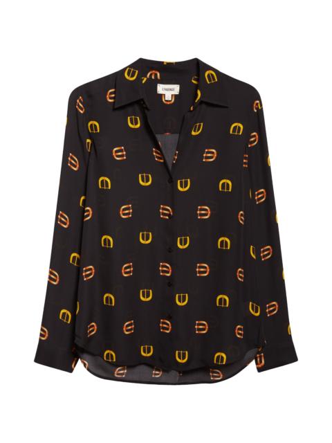 L'AGENCE L'AGENCE Nina Horsebit Print Silk Button-Up Shirt in Black Multi Conv Buckle at Nordstrom