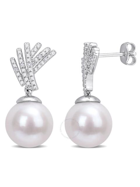 Other Designers AMOUR 11-12mm Freshwater Cultured Pearl and Diamond Accent Drop Earrings In Sterling Silver