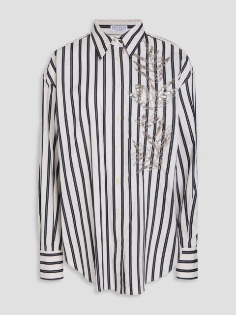 Brunello Cucinelli Embellished striped cotton and silk-blend shirt