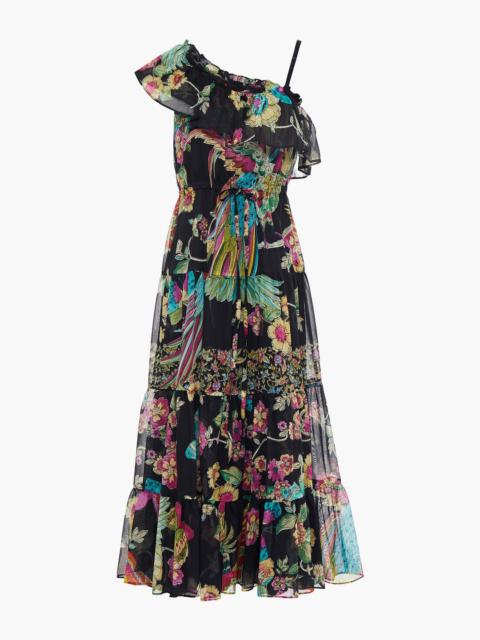 REDValentino One-shoulder printed cotton and silk-blend voile midi dress