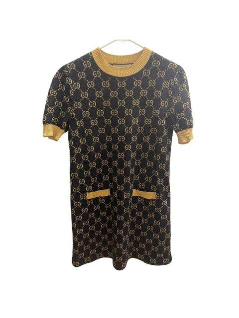 Gucci Womens Black & Gold GG Monogram Knit Short-Sleeve Dress With Pocket Detail