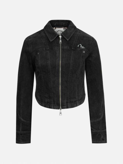 EVISU SEAGULL AND LOGO LASER PRINT FASHION FIT DENIM CORSET JACKET