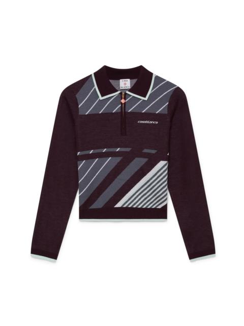 CASABLANCA Diagonal Tennis Merino Long Sleeve Polo Shirt | Casablanca Paris