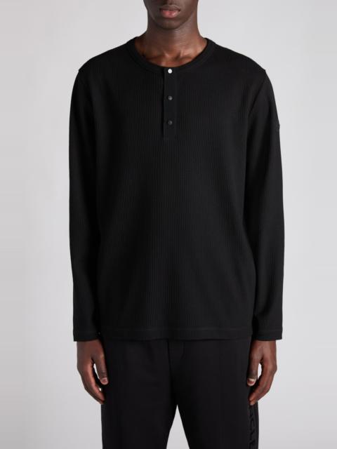 Moncler Moncler Logo Patch Waffle Stitch Long Sleeve T-Shirt in Black at Nordstrom