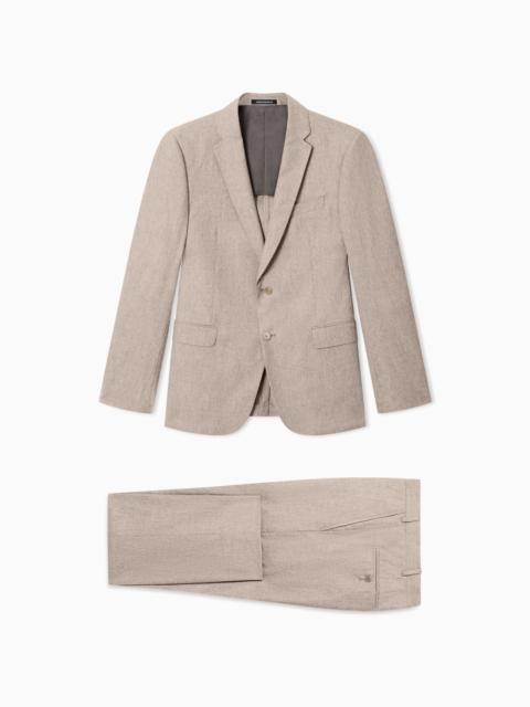 EMPORIO ARMANI SINGLE-BREASTED SUIT IN FRESH WOOL CANVAS WITH PRINTED YARN