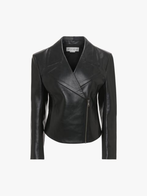 Victoria Beckham Tailored Leather Biker Jacket In Black