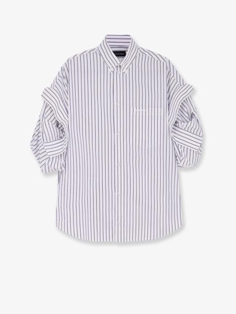 BALENCIAGA Balenciaga Tucked Sleeve Striped Cotton Shirt