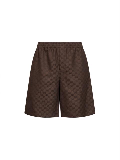GUCCI Gucci Men Brown Linen Blend Gg Canvas Shorts