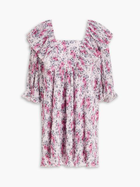 GANNI Shirred floral-print crepon mini dress