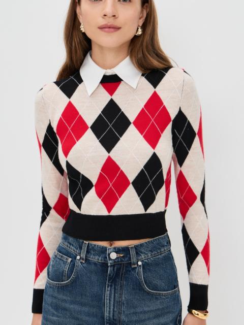 Alice + Olivia Carolann Argyle Pullover With Woven Collar