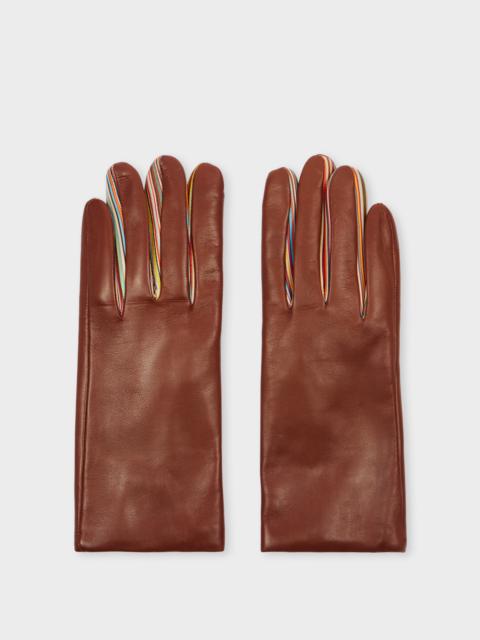 Paul Smith Women's Tan Brown Leather 'Signature Stripe' Gloves