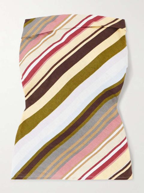Strapless striped linen top Green
