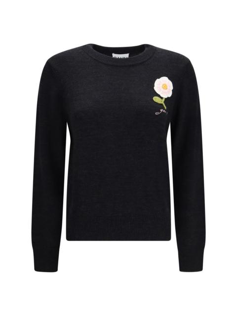 GANNI Ganni Women Crochet Applique Merino Sweater