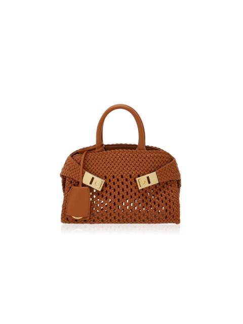 FERRAGAMO Hug Mini Woven Leather Bag brown