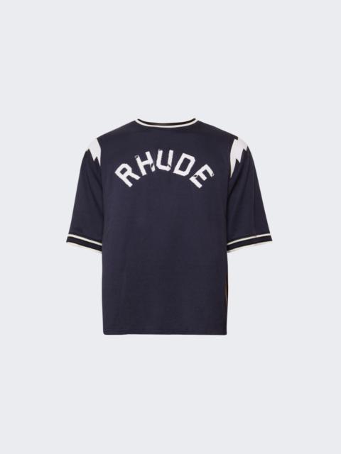 Rhude Logo Lightning Ringer Tee Navy