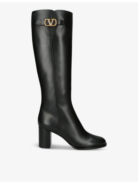 Valentino VLogo brand-plaque leather heeled knee-high boots