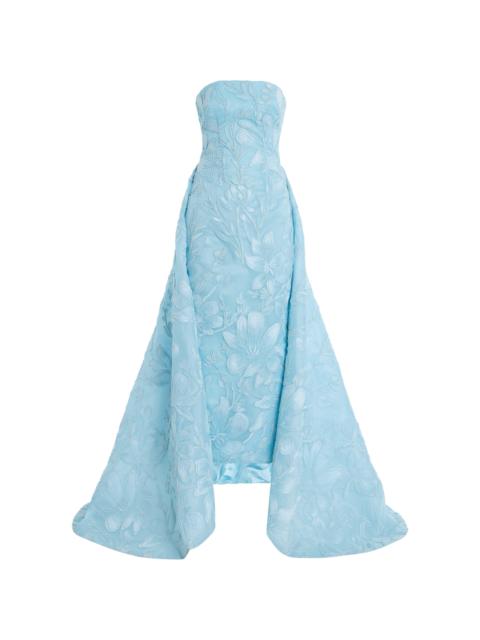 Monique Lhuillier Embroidered Cotton-Blend Gown blue