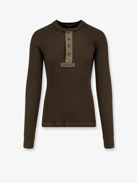 Dolce & Gabbana Dolce & Gabbana Men Ribbed Cotton Sweater With Metal Logo On The Front