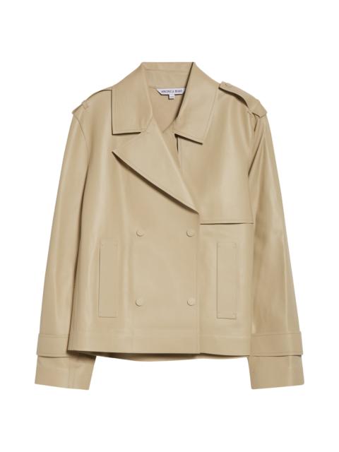 VERONICA BEARD Veronica Beard Heathcliff Crop Leather Trench Coat in Stone Khaki at Nordstrom