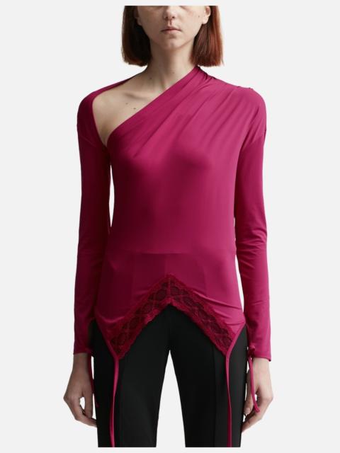 pushBUTTON RED ASYMMETRY NECK JERSEY TOP