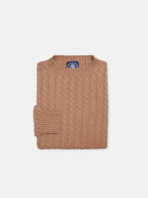 J. PRESS MADE-IN-SCOTLAND FAWN CABLE KNIT CASHMERE SWEATER