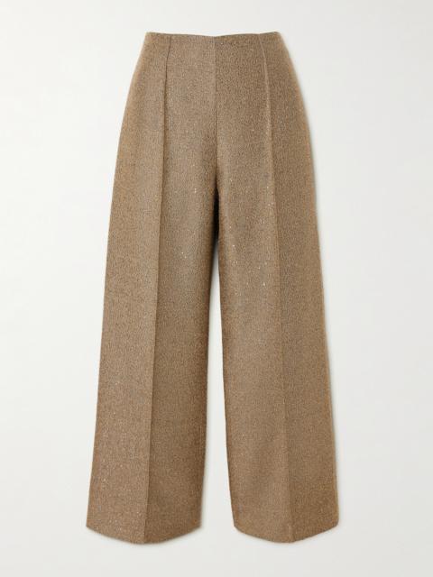 EMILIA WICKSTEAD Daffy Pleated Sequined Metallic Tweed Wide-leg Pants