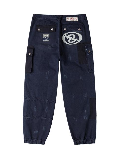 EVISU Dual Seagull Print Loose Fit Washed Woven Cargo Joggers