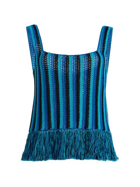 ESCVDO Misti Fringed Crocheted Cotton Tank Top blue