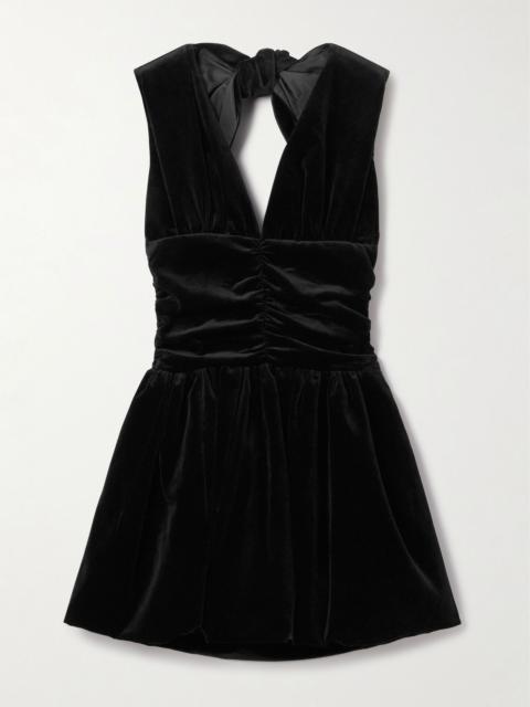 PATOU Open-back ruched cotton-velvet mini dress Black