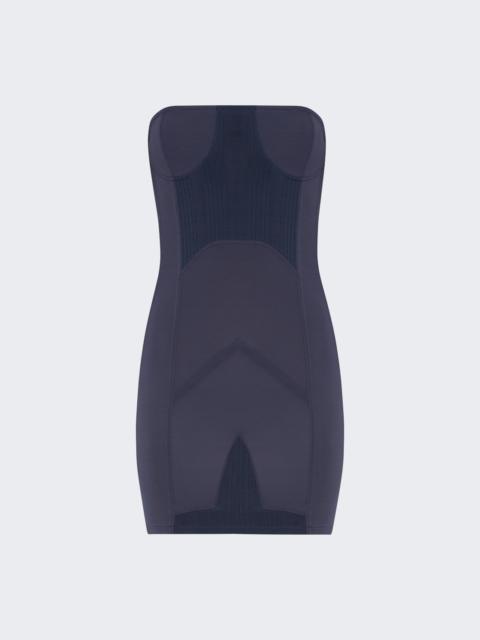 Jean Paul Gaultier Mix Viscose Jersey And Rib Mini Dress Petrol