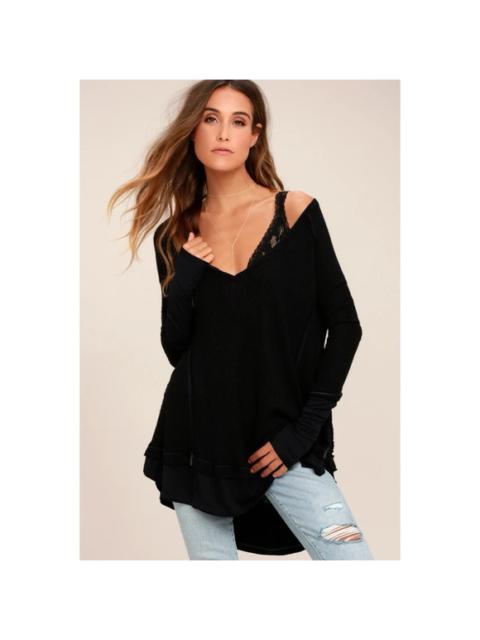 Other Designers Free People We The Free Laguna Black Thermal Long Sleeve Tunic Top