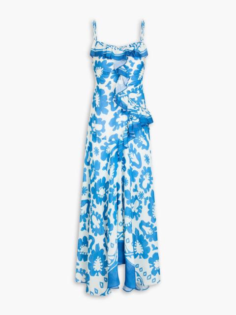 Sandro Ruffled printed slub woven maxi dress