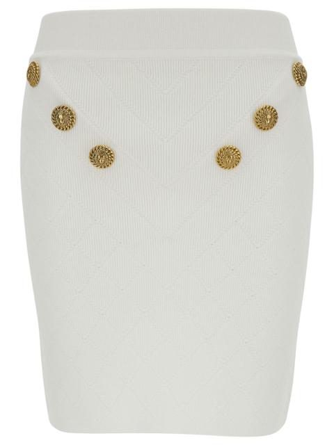 Balmain Balmain Women White Mini Pencil Skirt With Jewel Buttons In Viscose Blend Woman