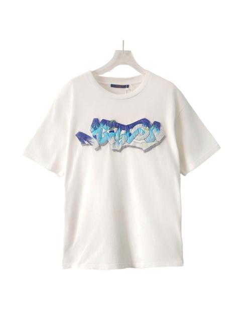 Louis Vuitton Louis Vuitton 2022 Embroidered Logo Cotton Crew Neck Short Sleeve T-Shirt White