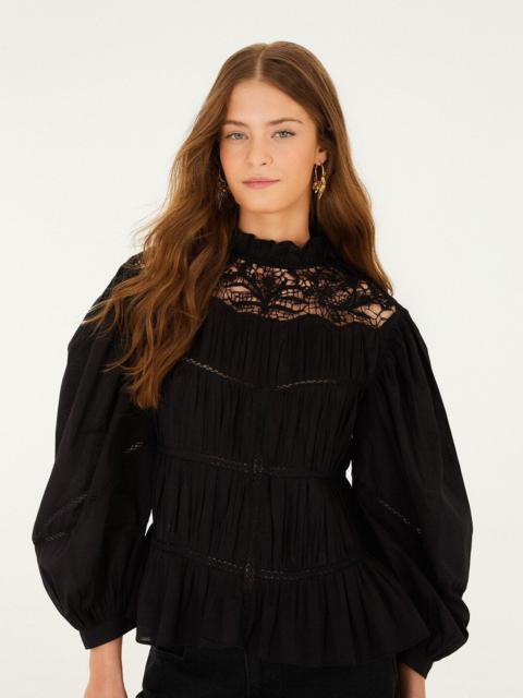 FARM RIO Black Lace Puff Sleeve Blouse