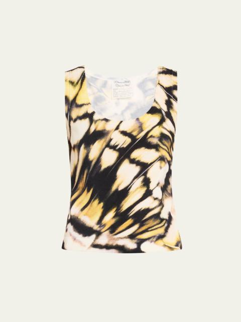 Oscar de la Renta Butterfly Printed Scoop-Neck Knit Tank Top