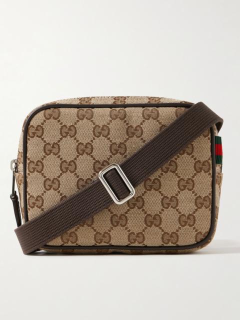 GUCCI Neo Original Leather-Trimmed Monogrammed Canvas Messenger Bag Brown