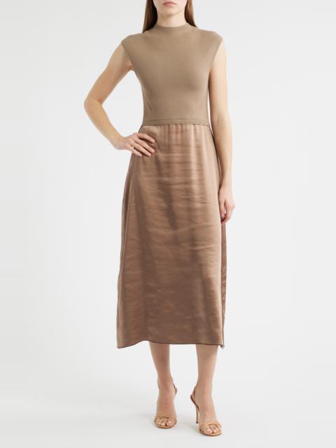 BOSS BOSS Ferdolini Mixed Media Midi Dress in Basalt at Nordstrom