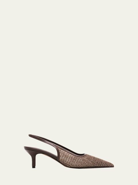 Brunello Cucinelli 55mm Monili Suede-Trimmed Slingback Pumps