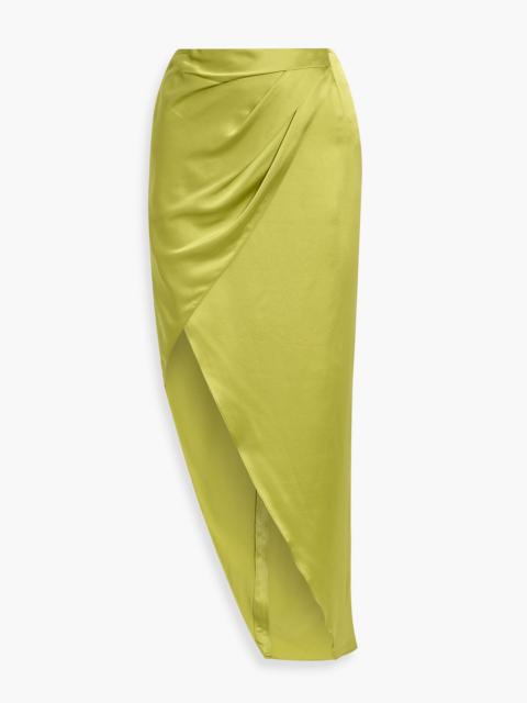 Other Designers Asymmetric wrap-effect silk-satin midi skirt