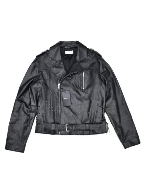 SAINT LAURENT $5.4k YSL Black Studded Calfskin Leather Biker Jacket