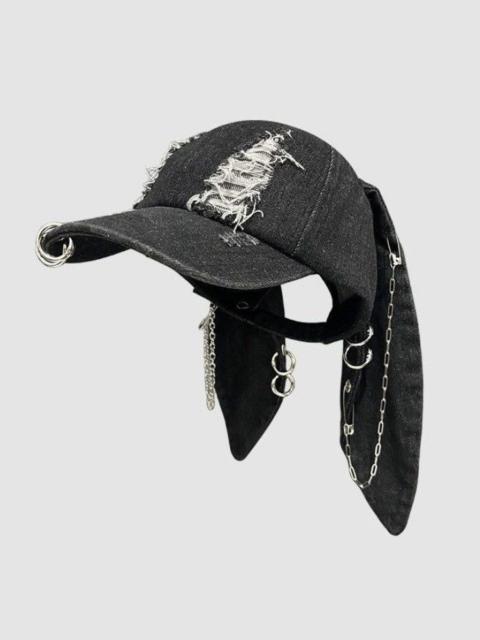 Japanese Brand - Avant garde chunky bunny rabbit ear distressed raw denim cap
