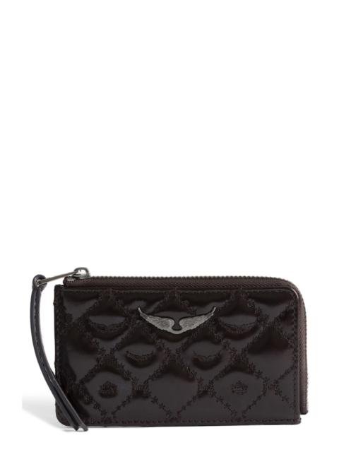 Zadig & Voltaire Zadig & Voltaire Vintage Monogram Quilted Leather Zip Card Case in Brownie at Nordstrom