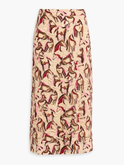 FARM RIO Embroidered guipure lace midi skirt