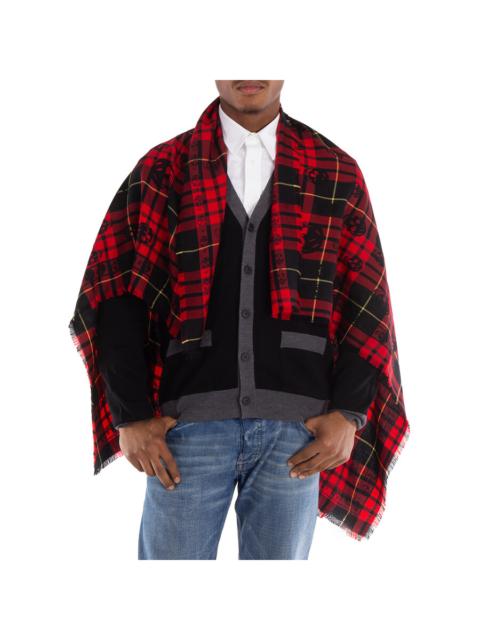 Alexander McQueen Alexander McQueen Men's Red/Black Skull Tartan Wool Scarf