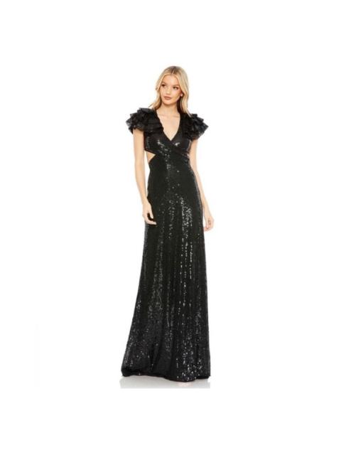 Other Designers Mac Duggal 10829 Black Sequin Cutout Lace-Back Gown – Size 4 New