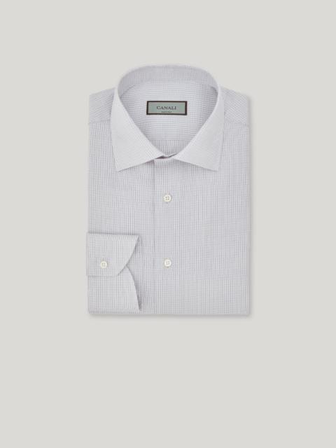 Canali CANALI NUVOLA WHITE AND BLUE MICRO-CHECK COTTON REGULAR-FIT SHIRT