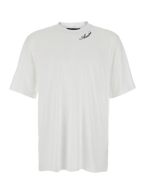 AMIRI Amiri Men White Crew Neck T-Shirt With Wide Short Sleeves And Logo Lettering Embroidery On The Neck 