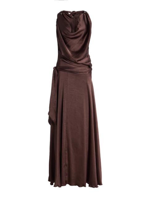 SIEDRÉS Exclusive Nesta Draped Devoré Chiffon Maxi Dress brown