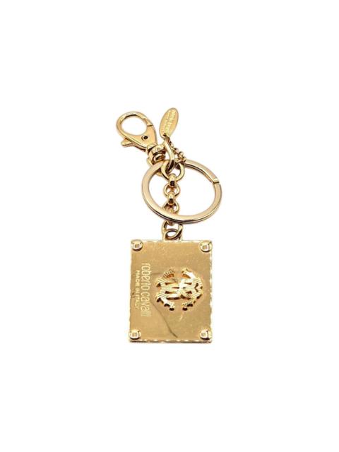 Roberto Cavalli Gold Tone Logo Plaque Keychain Bag Charm - New